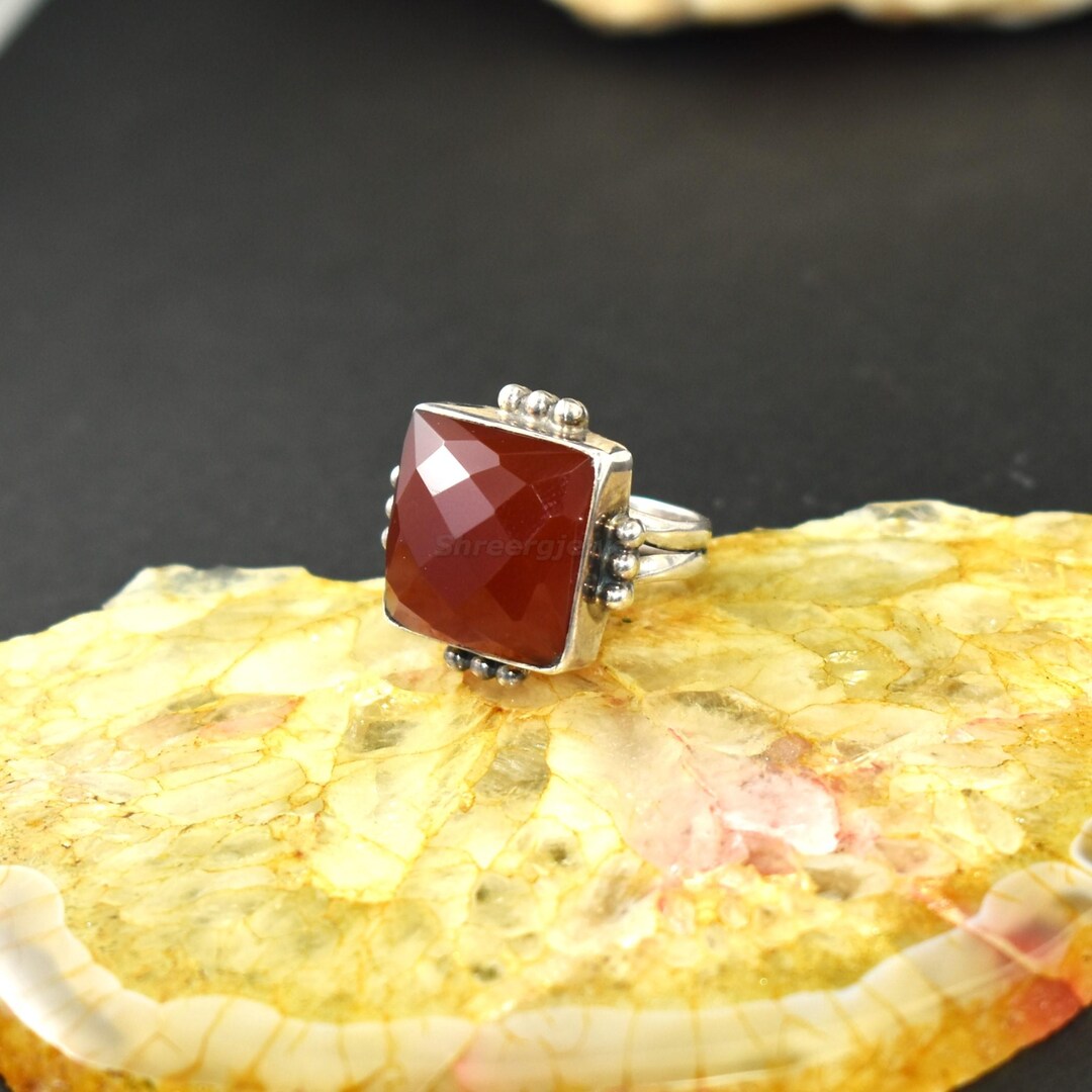 Vintage Crimson Majesty Onyx Ring – Faceted Red Gemstone in 925 ...