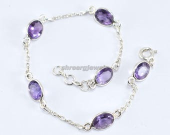 Amethyst Bracelet 925 Sterling Silver Bracelet Amethyst Gemstone Bracelet Handmade Silver Jewelry Bracelet Gift For Her
