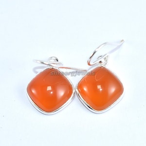 Handmade Natural Carnelian Earrings | 925 Sterling Silver | Baguette Gemstone Earrings for Her | Perfect Wedding Gift | Handcrafted Jewelry