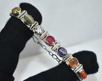 Handcrafted Navratan 925 Sterling Silver Gemstone Bracelet - Etsy