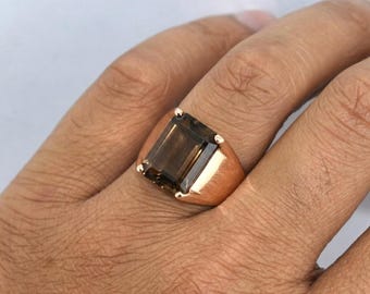 Baguette Smoky Topaz-ring van 100% koper – elegante sieraden voor heren, cadeau - ring voor alle gelegenheden