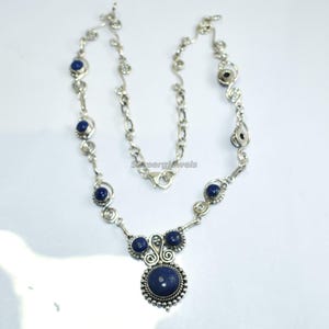 Lapis Lazuli Necklace in 925 Sterling Silver Plating, Lapis Lazuli Ethnic Jewelry, Handmade Gemstone Necklace, Statement Necklace for Women