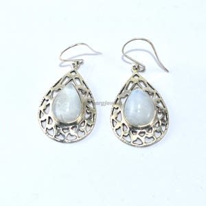 Earring 925-Sterling Solid Silver Rainbow Moonstone Earring Beautiful Gemstone Cabochon Stone Earring Birthday Earring Gift For Her.