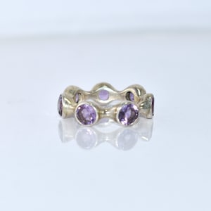 Amethyst Eternity Band Ring in 925 Silver | Unique Wavy Design Purple Gemstone Ring | Handmade Stackable Birthstone Ring for Women