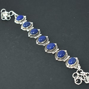 Lapis Lazuli Bracelet, 925 Solid Sterling Silver Bracelet, Handmade Bracelet, September Birthstone, Women Silver Jewelry, Hippie Bracelet