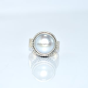 Designer Round Pearl Ring, Sterling Silver Ring, Women Ring, Dainty Ring, Elegant Ring, statement ring, Beautiful Gift For Her