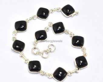 Pulsera de ónix negro, pulsera de plata de ley 925, joyería de ónix negro, pulsera ajustable, pulsera de plata, pulsera de piedras preciosas, joyería hecha a mano