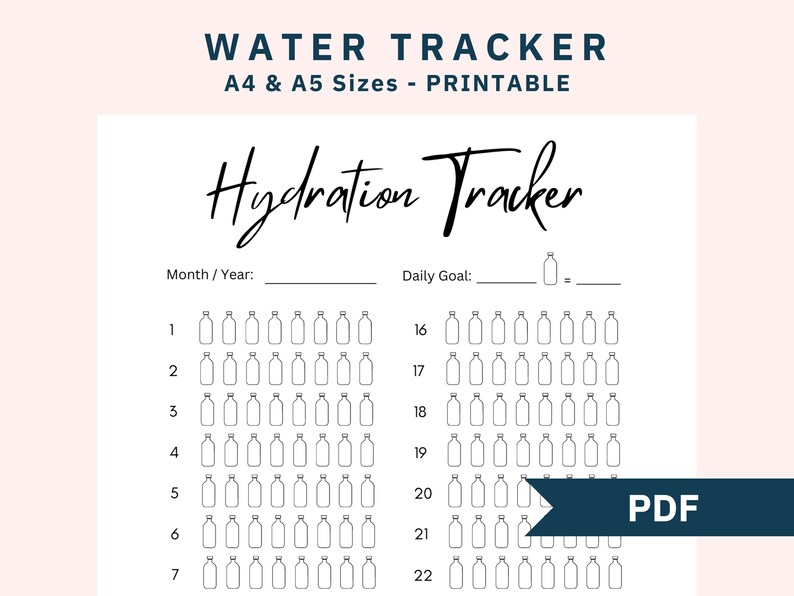 Hydration Water Tracker,pdf Water Tracker Printable, Monthly Water ...