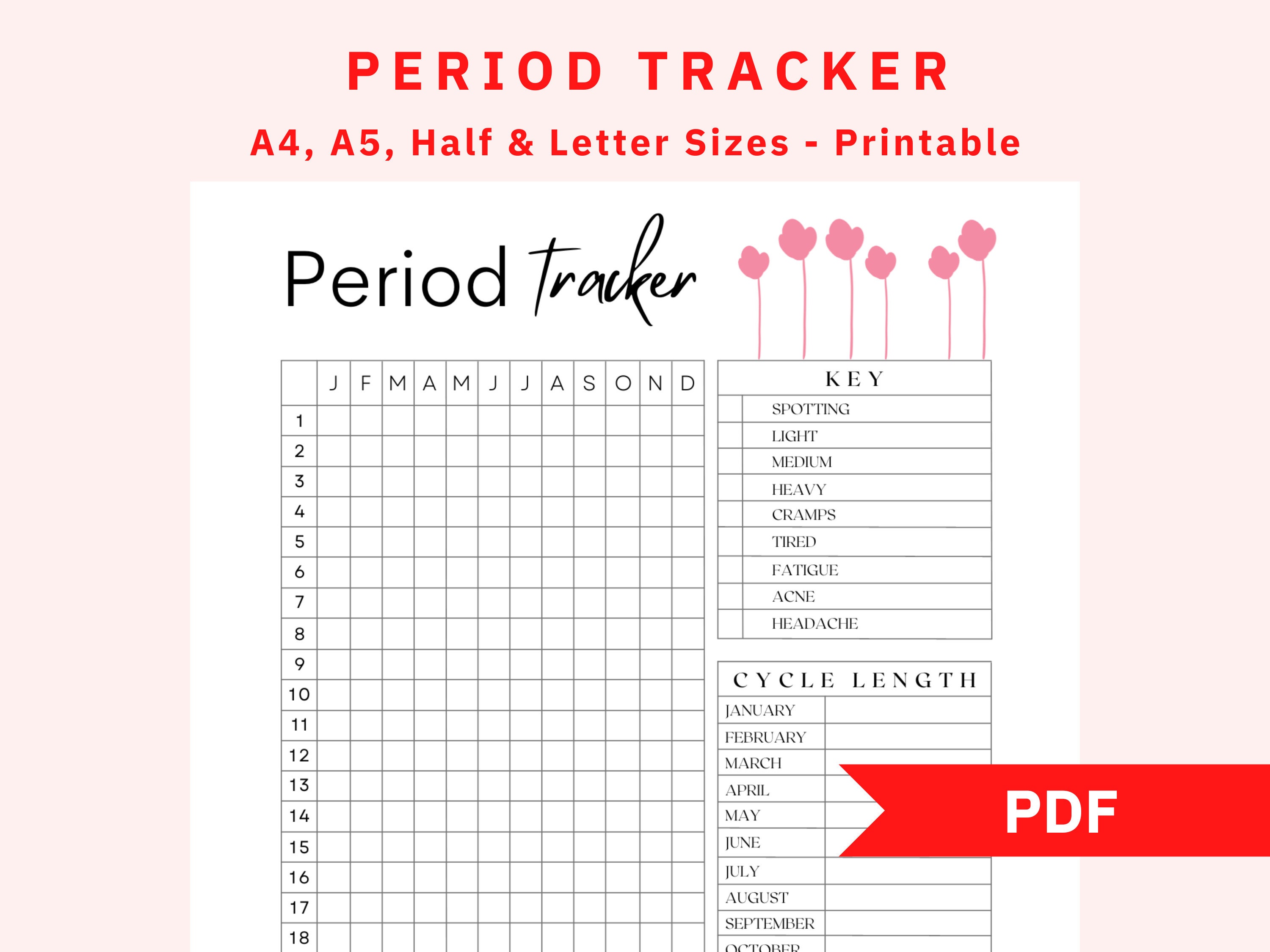 buy printable period tracker, period journal, fertility cycle