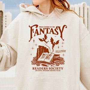 Fantasy Readers Society T-Shirt, Dragon Fantasy Hoodie, Retro Fantasy Reading Shirt for Women, Gift for Book Lovers ,Bookish Gift image 1