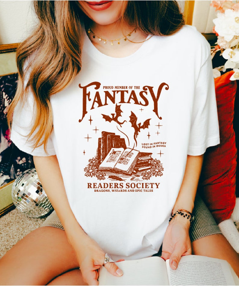 Fantasy Readers Society T-Shirt, Dragon Fantasy Hoodie, Retro Fantasy Reading Shirt for Women, Gift for Book Lovers ,Bookish Gift image 3