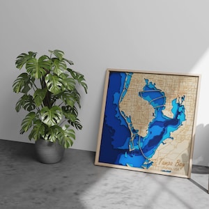 Carte en bois 3D en relief – Carte personnalisée ville ou lac – Art topographique découpé au laser – Cadeau unique – Décoration murale bois