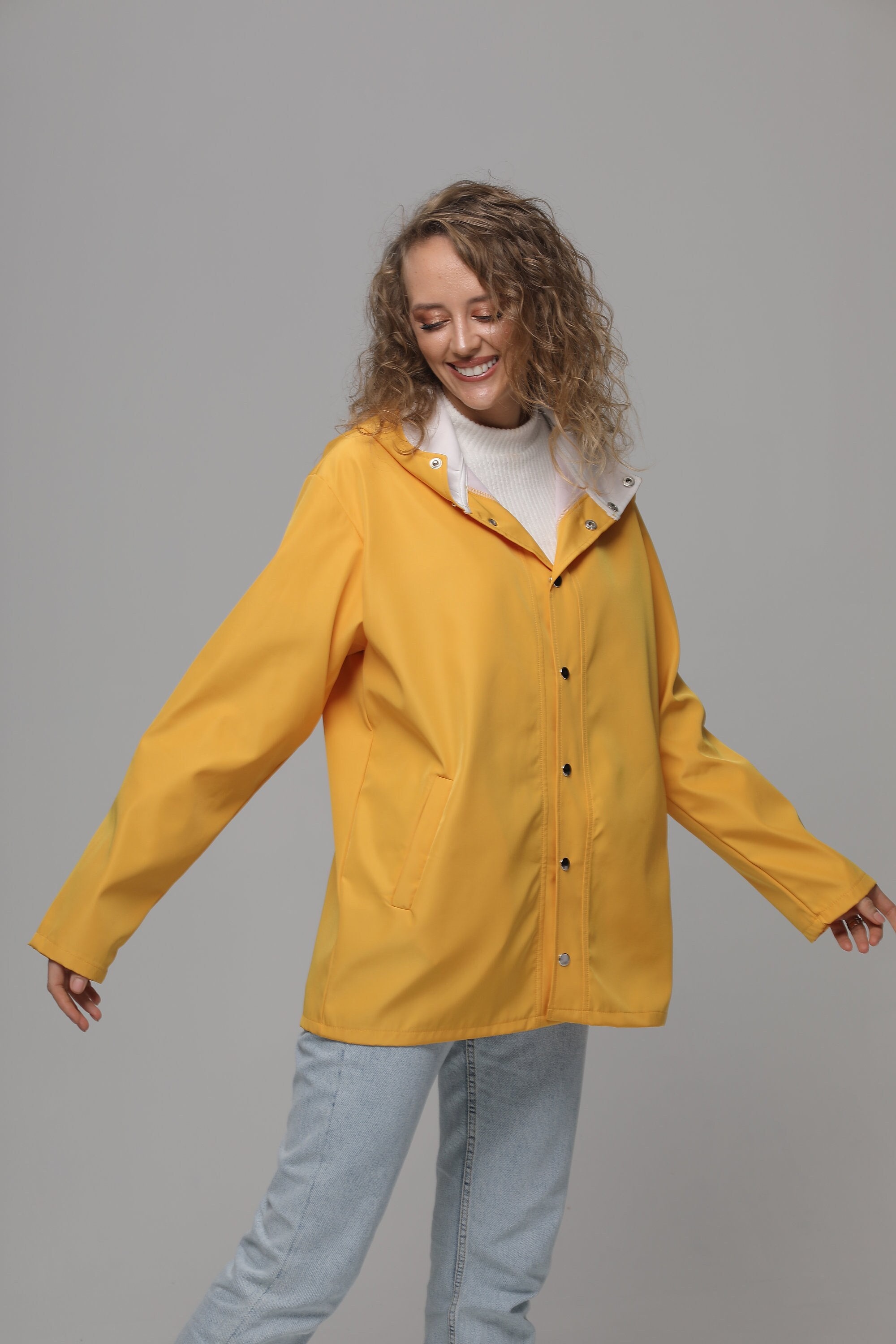 Vintage 1980s Yellow Fishing Rain Jacket Coat Rubber Heavy Duty International Sportswear Made in USA Newport Maine
