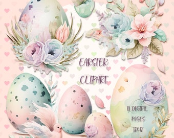 Floral Easter Egg Clipart: Transparent PNG Patterns (Digital Download)