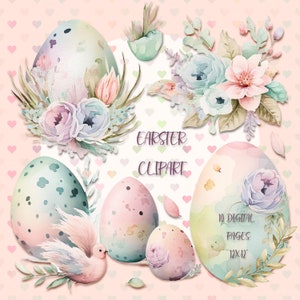 Clipart di uova di Pasqua floreali: modelli PNG trasparenti (download digitale)