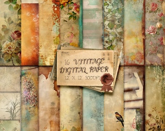 Vintage Scrapbook Pages, Grunge Sheets, Old Scrapbook Pads, Printable Background, Junk Journal Kit