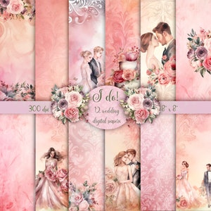 Lo faccio, pagine ad acquerello per matrimoni, fogli digitali rosa delicati, eleganti carte per album