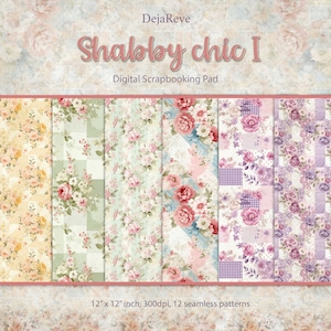 Shabby Chic, Pastell Musterdesign, Grün, Rosa, Gelb und Blau Digitale Sammlung, Vintage Scrapbook Seiten, Hintergrund zum Ausdrucken