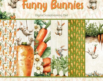 Watercolor Funny Bunnies Scrapbook Pages: Kids Printable Background (PDF)