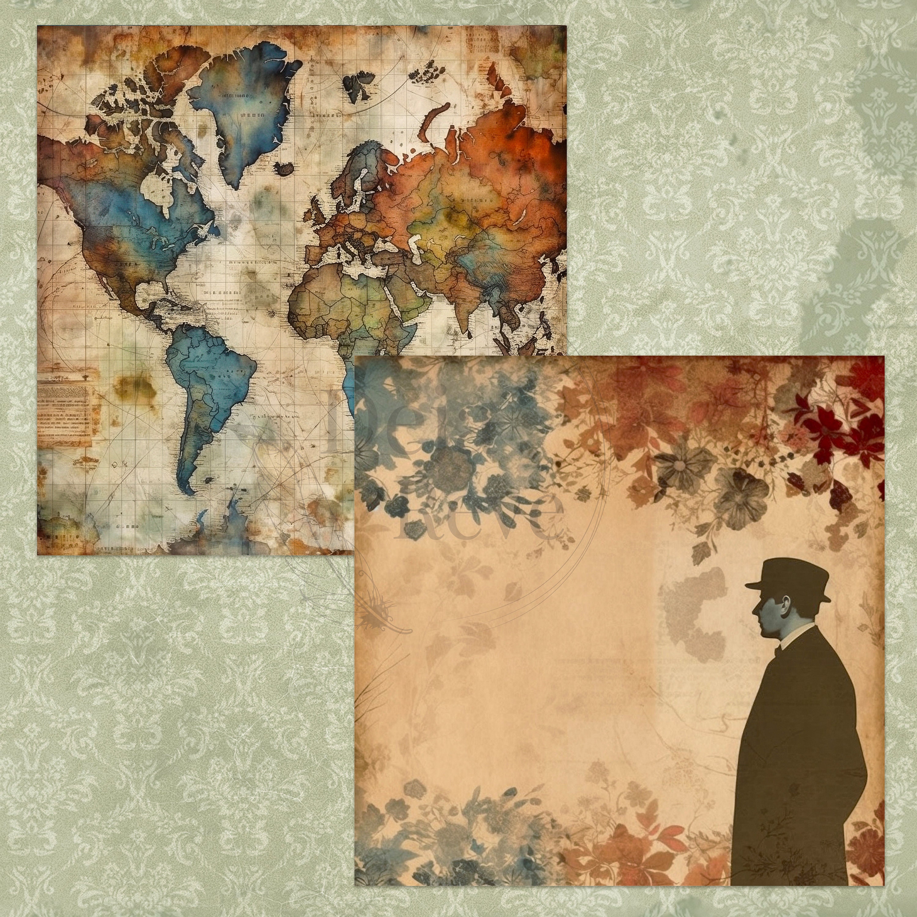 Man's World Scrapbook Pages,grunge Sheets, Old Vintage Scrapbook Pads ...
