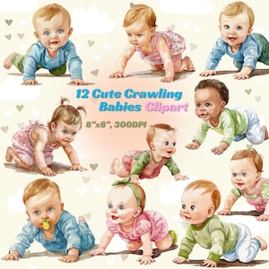 Krabbeln Babys, Babypartys, Jungen, Mädchen, Clipart, Aufkleber, bedruckbar, digitaler Download