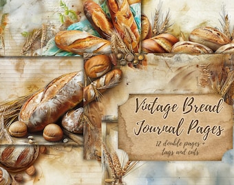 Vintage Bread Junk Pages, Double Junk Journal Digital Papers, Food Printable Scrapbook Sheets