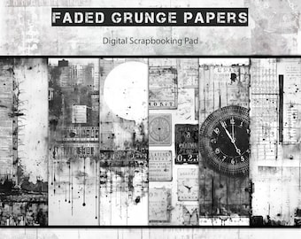 Faded Grunge Papers, Journal Insert, Junk Ephemera, Printable, Digital Download, Black&White Pages