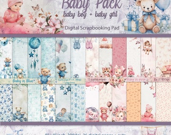 Watercolor Baby Scrapbook Pages: Boy and Girl (Digital Download)