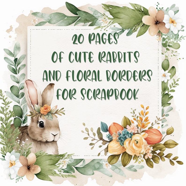 Bundle of 20 Printable Rabbits, Floral, Basket Pages, Fresh Spring ...