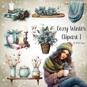 Hiver douillet I, kit numérique de planification, clipart Noël, illustrations aquarelle, album de scrapbooking et clipart de cartes-cadeaux