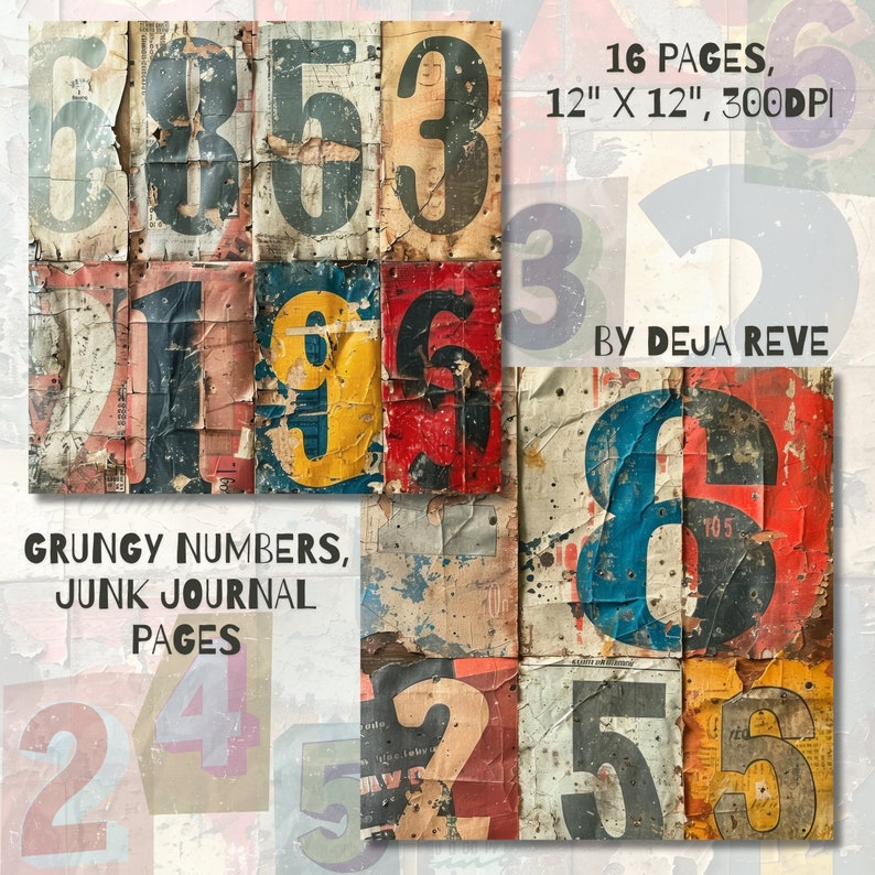 Journaling Number Grungy Numbers, Vintage Journal Paper, Junk Ephemera, Numerology ...