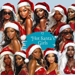 Hot Santa's Mädchen, Weihnachten Clipart, schwarze Santa's Mädchen, PNG-Dateien, Weihnachten Sublimation