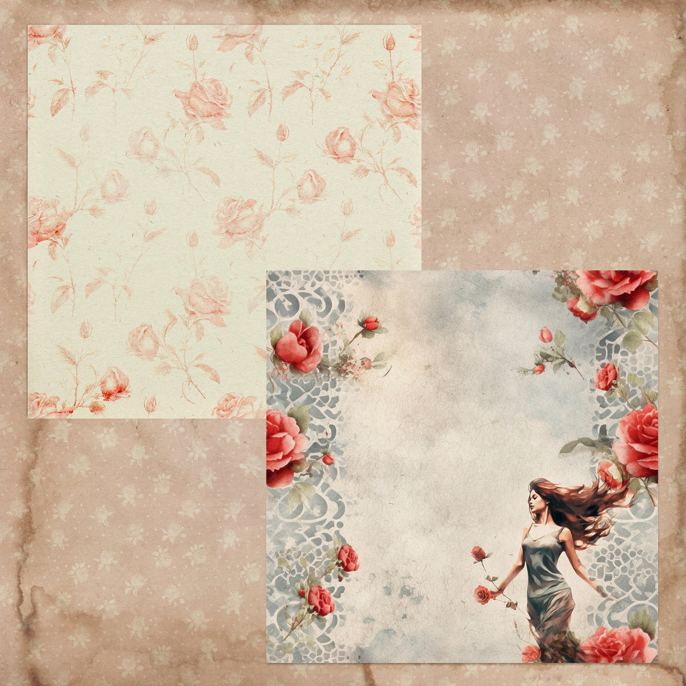 Vintage Red Roses Junk Journal Digital Pages Floral - Etsy