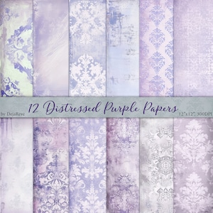 Distressed Purple Papers, Shabby Chic Collage Sheet, Textured Digital Paper, Faded Purple Background, Shabby Junk Journal, Aged Printable