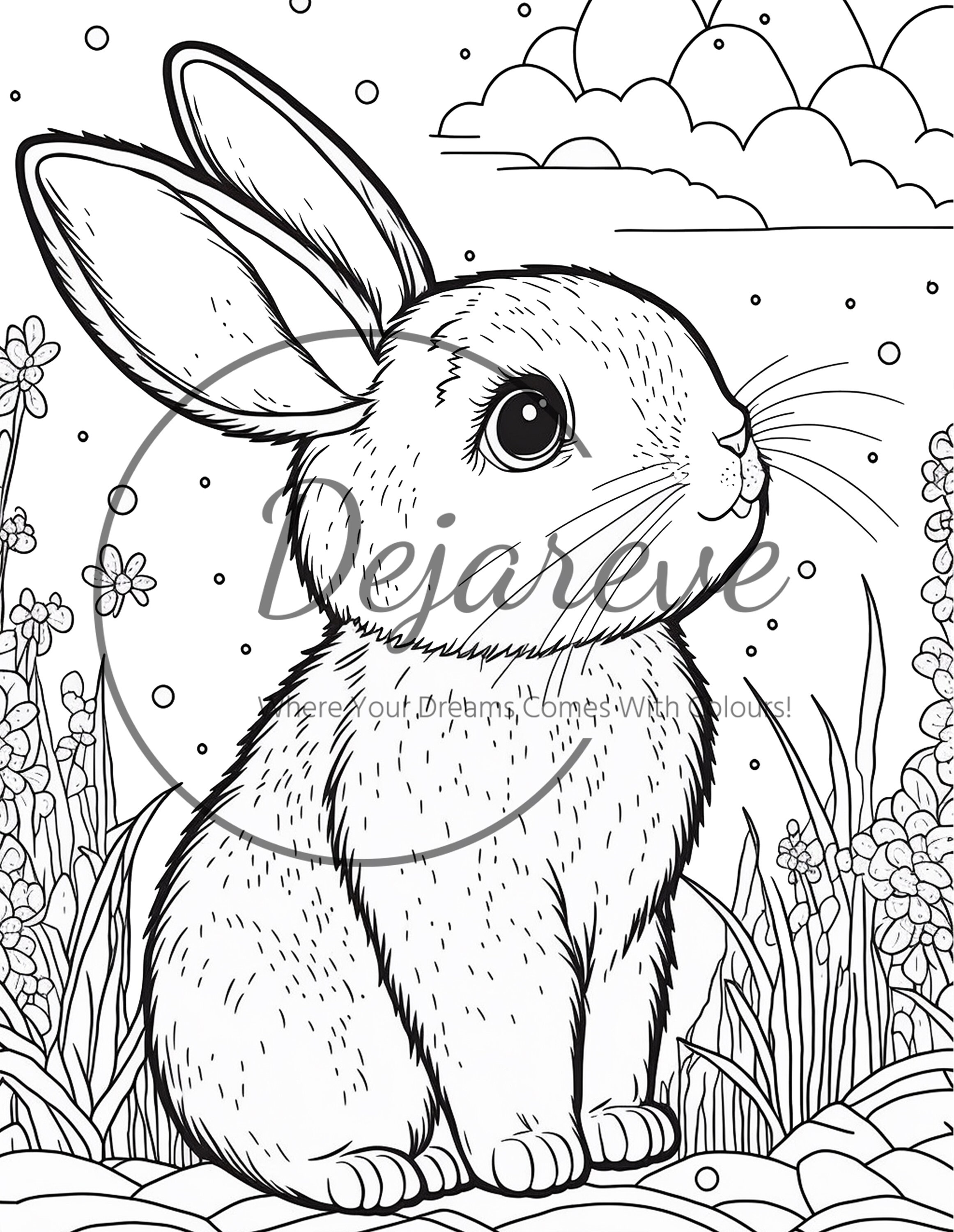 Rabbits Coloring Pages, 15 Designs for Kids and Adults (PDF) - Etsy UK