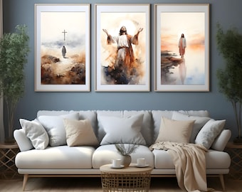 Jesus Art Prints Set: Boho Christian Wall Art (Digital Download)
