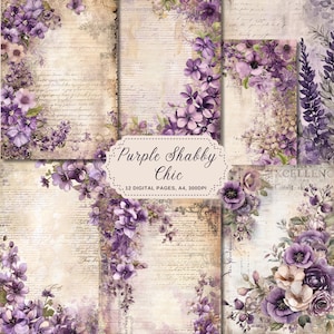 Purple Shabby Chic Junk Journal Paper: Floral Collage (PDF Download)