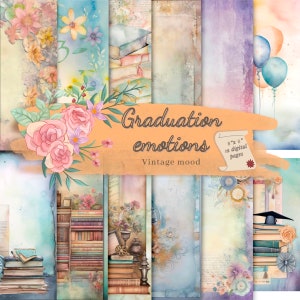 Páginas digitales de acuarela vintage, hojas de emociones graduadas,