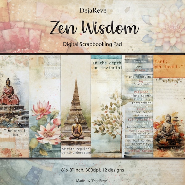 Zen Wisdom, Junk Journal Digital Kit, Spiritual Printable Journal, Holy Spirit Vintage illustrations,Buddha Scrapbook Paper