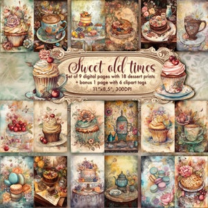 Süße alte Zeiten, Retro Desserts, Scrapbook Blätter, ATC Karte, Junk Journal Seiten, digitaler Download