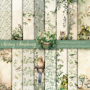 Simphony printanière, Feuilles numériques de scrapbooking, Pages florales imprimables, Illustrations de fleurs, Cartes postales