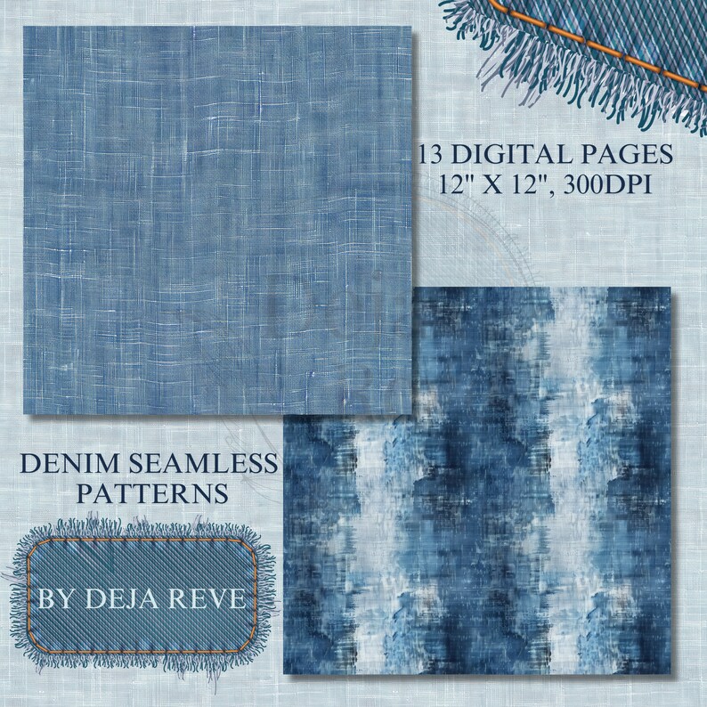 Denim Seamless Paper Pack, 13 Digital Printable Scrapbooking Patterns ...