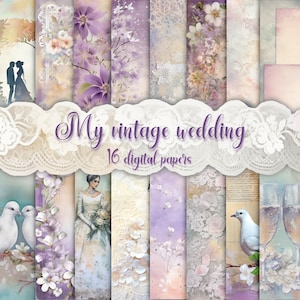 Páginas de álbumes de recortes de bodas vintage, hojas grunge, papeles antiguos, fondo vintage imprimible, papeles digitales amorosos y suaves