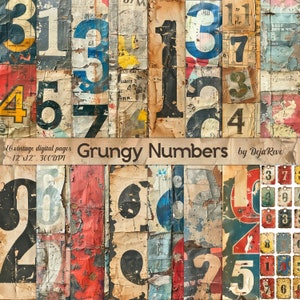 Grungy Numbers, Vintage Journal Paper, Junk Ephemera, Numerology Printable, Digital Download