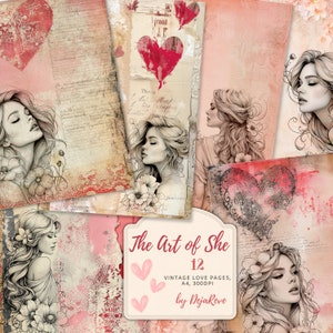 The Art Of She, Shabby Chic-collagevel, Junk Journal Papers, Coquette Papers, Afdrukbare roze pagina's, Afdrukbare roze pagina's, Love Vintage Paper