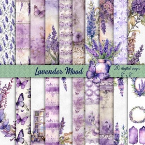 Lavendel Stimmung, Digitale Papiere, Scrapbook Seiten, Floral Soft Lila Frühling Druckbare Seiten