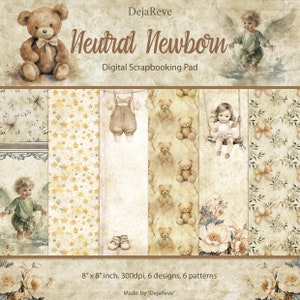 Neonato neutro, pagine di scrapbook acquerello per bambini, Boho Neutral Digital, sfondo stampabile per bambini, Baby shower