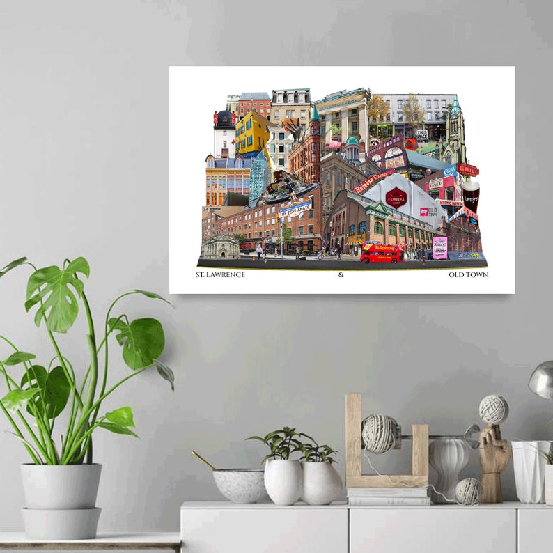 St. Lawrence Market, Toronto, Digital Collage, Art Print, Old Town, Toronto Neighbourhood 16" x 24" Canvas