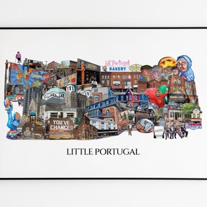 Little Portugal, Dundas West, Toronto, Digital Collage, Art Print, Toronto Neighbourhood 11" x 17" Print