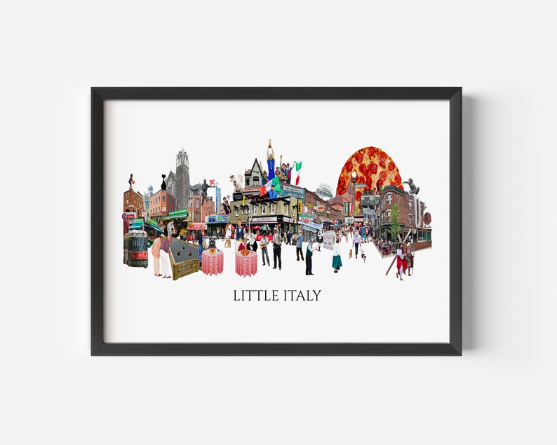 Little Italy, Toronto, Digital Collage, Art Print, College Street, Toronto Neighbourhood 8.5" x 11" Print
